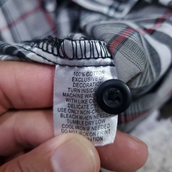 Decoded Shirt Men Medium Long Sleeve Brown Button Up Skull Logo Skater Check Top - Picture 10 of 11